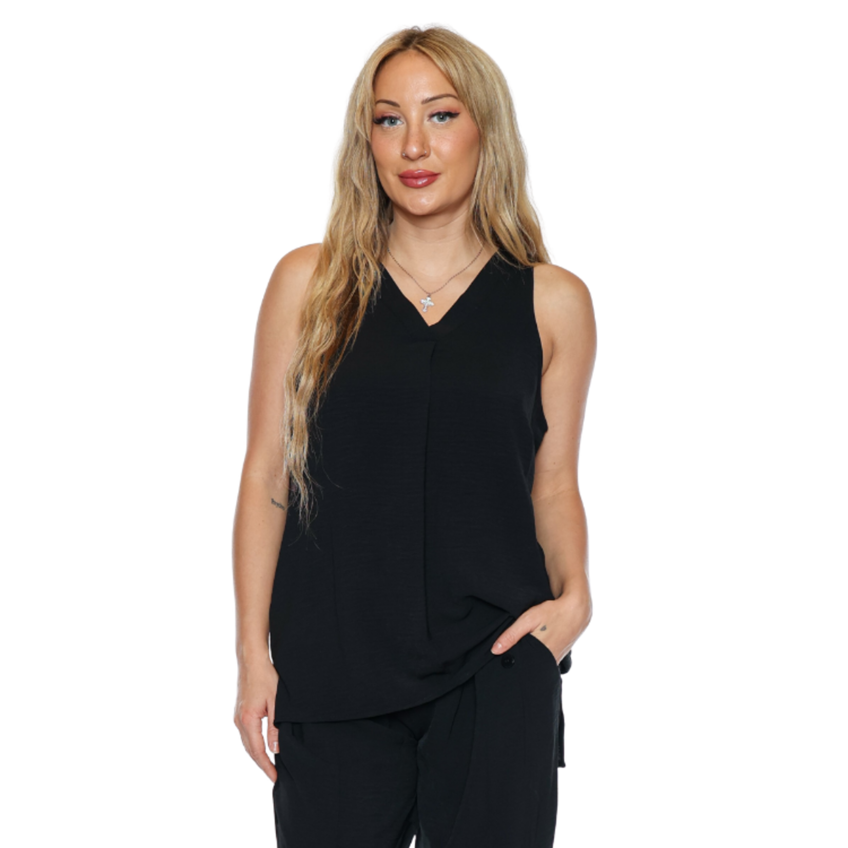 Papa Fashions Papa Fashions - Center Seam Sleeveless V-Neck Top