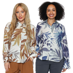 Papa Fashions Abstract Botanical Button-Front Blouse