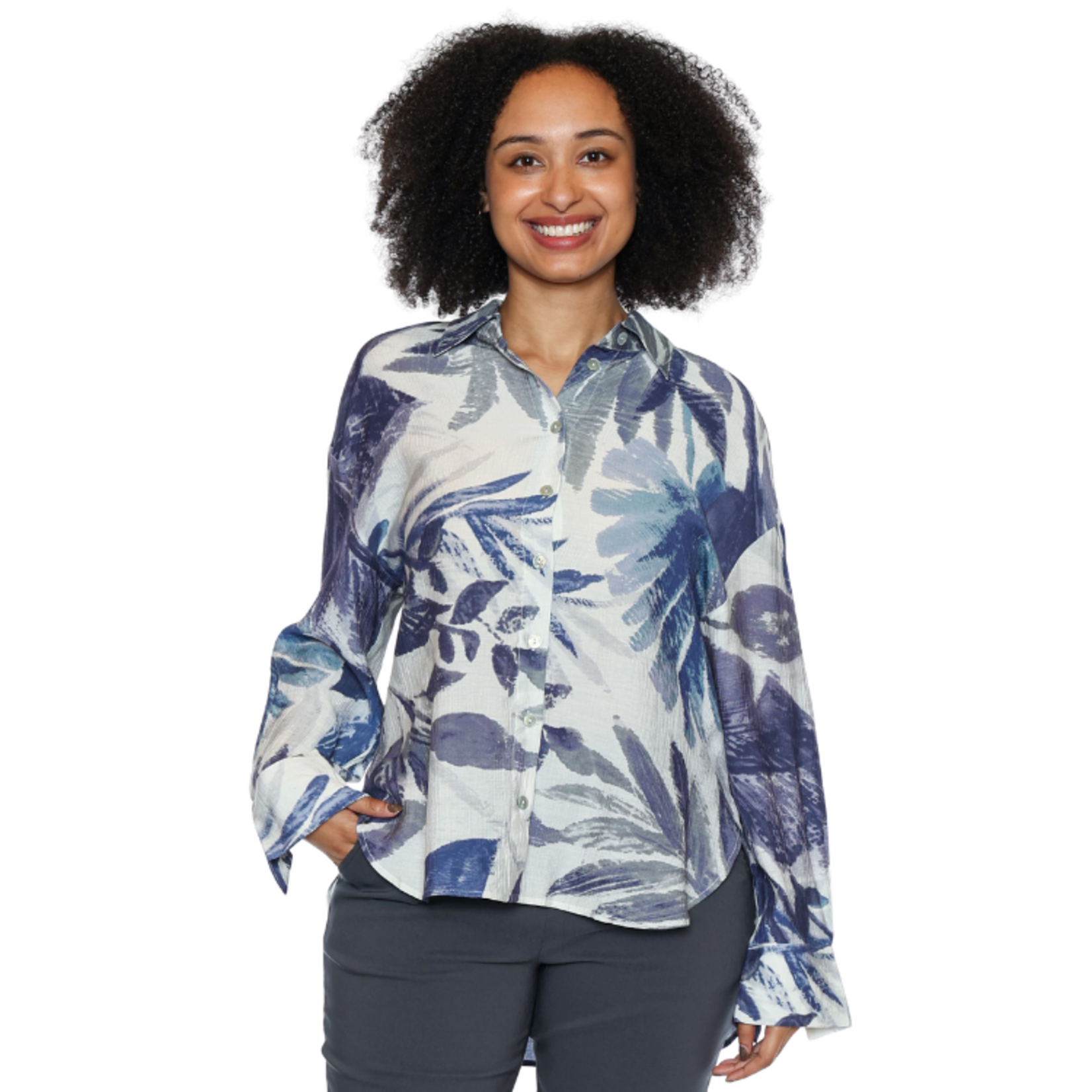 Papa Fashions Papa Fashions - Abstract Botanical Button-Front Blouse