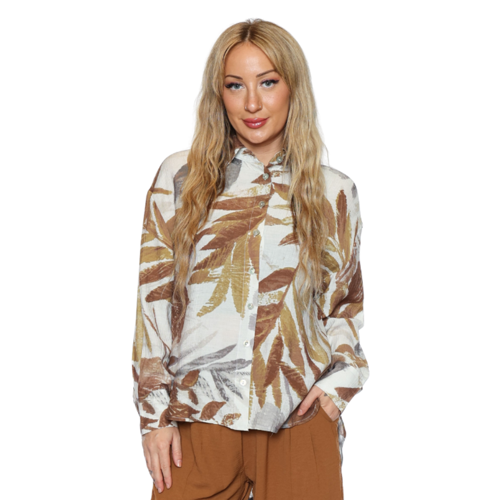 Papa Fashions Papa Fashions - Abstract Botanical Button-Front Blouse
