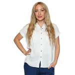 Papa Fashions Short Sleeve Button-Front Blouse