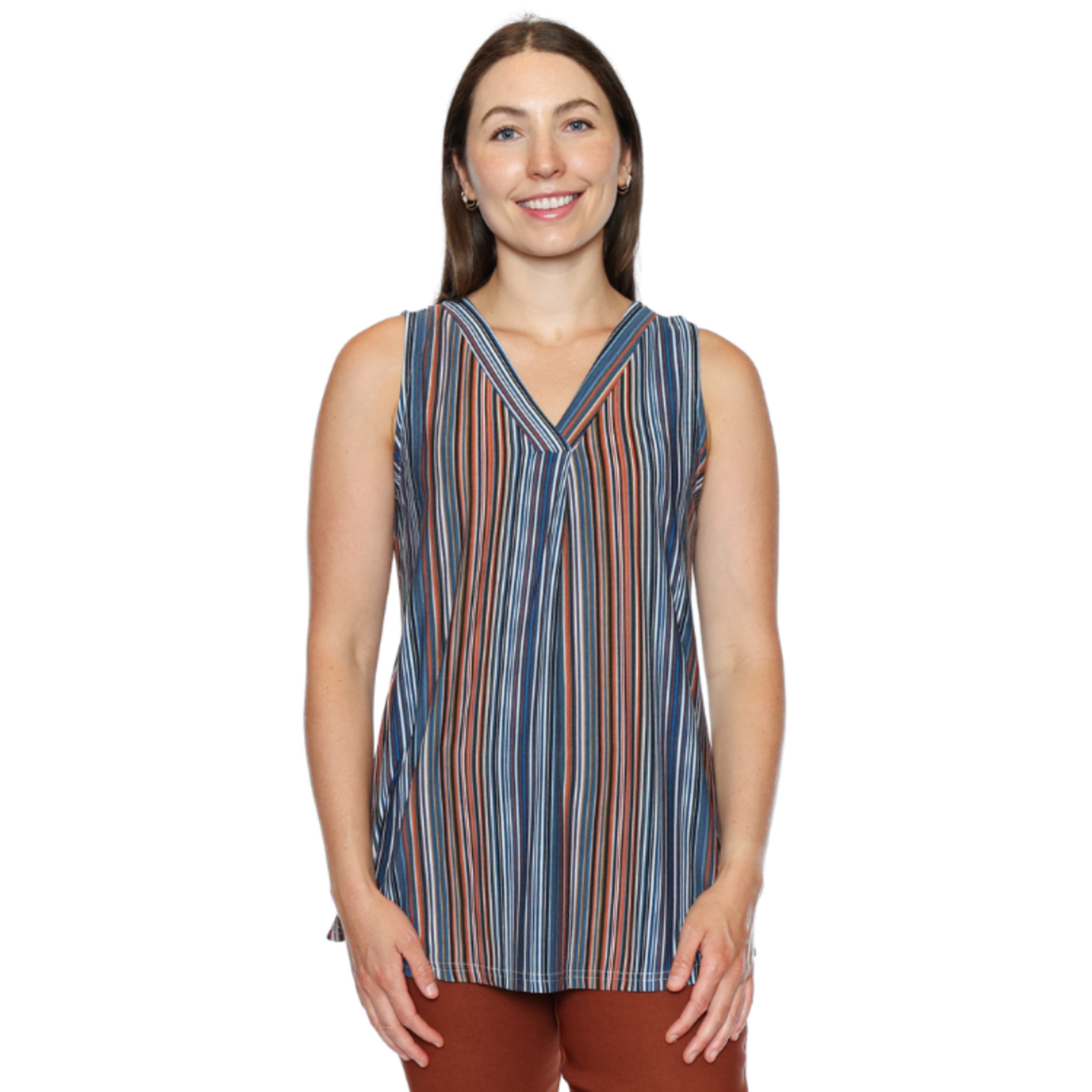 Papa Fashions Papa Fashions - Modern Stripe Sleeveless V-Neck Tunic