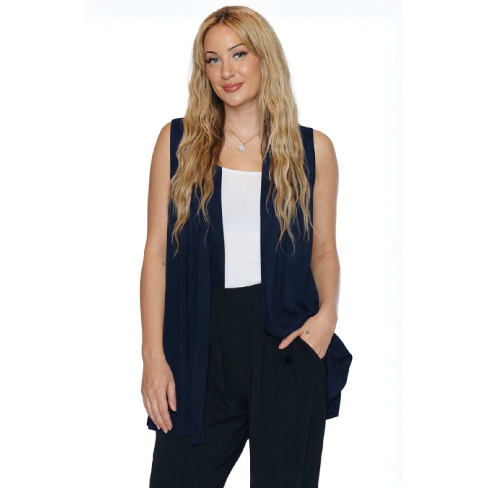 Papa Fashions Papa Fashions - Sleeveless Open-Front Layering Vest