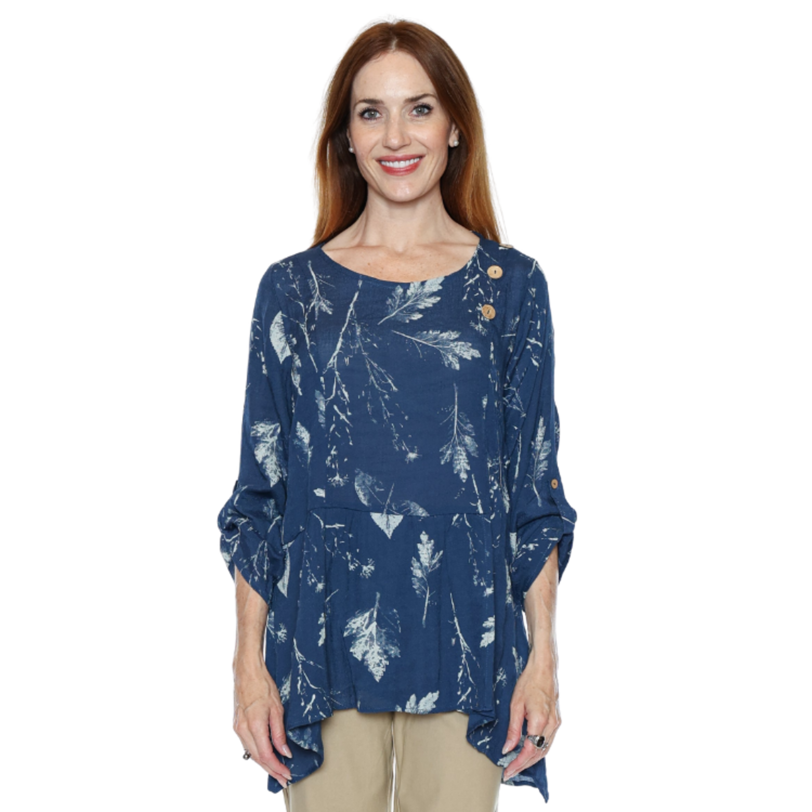 Papa Fashions Papa Fashions - Printed Button-Detail Peplum Top