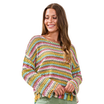 Tribal Multicolor Crochet Bell Sleeve Sweater w/ Tassels