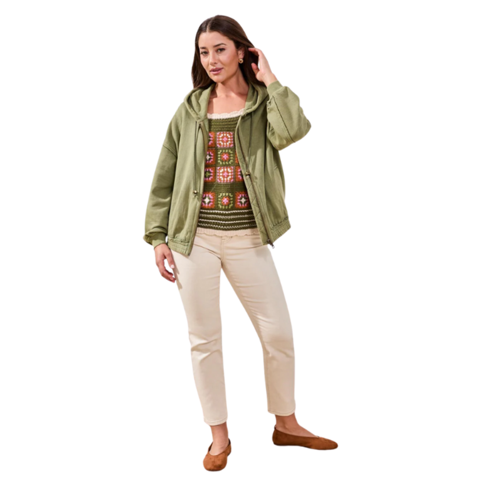 Tribal Tribal - Special Wash Drop Shoulder Zip-up Hoodie