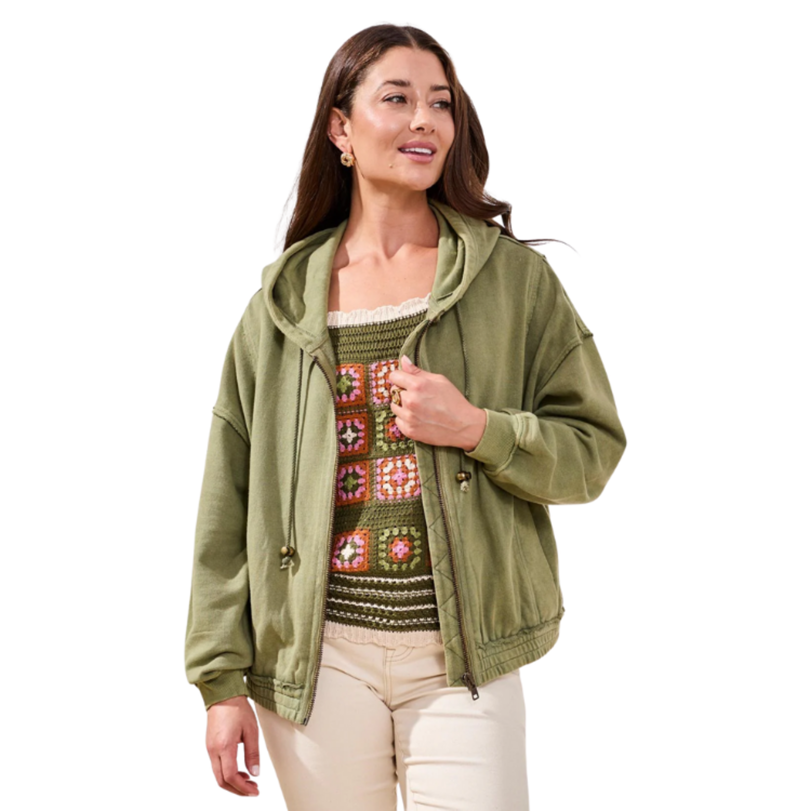 Tribal Tribal - Special Wash Drop Shoulder Zip-up Hoodie