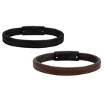 A.R.Z. Steel 8mm Vintage Leather Bracelet