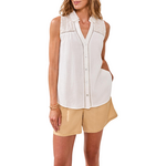 Tribal Sleeveless Blouse w/ Embroidered Yolk