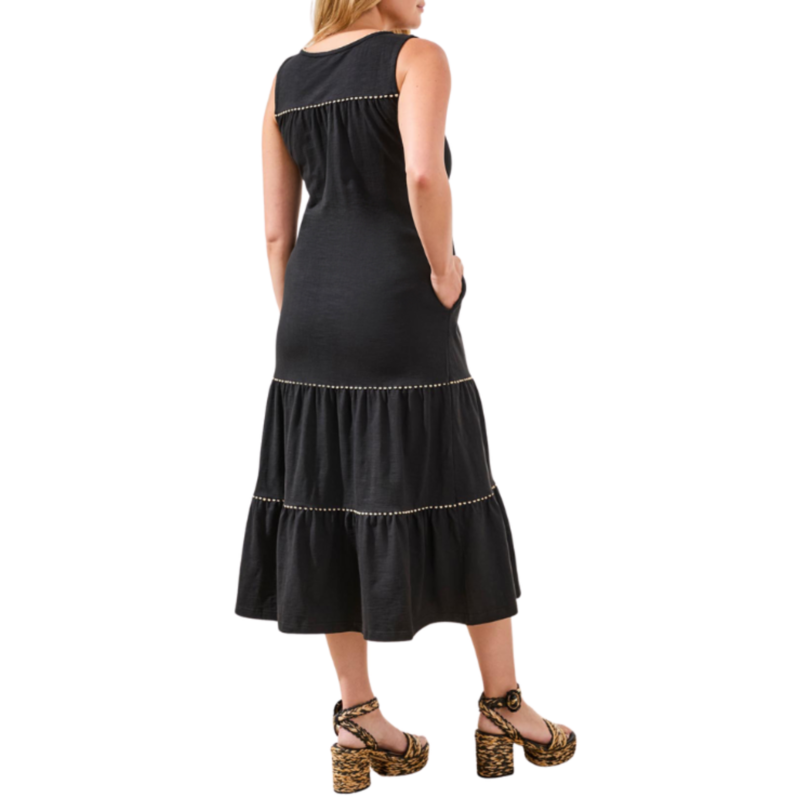 Tribal Tribal - Sleeveless V-Neck Dress w/ Detail Trim