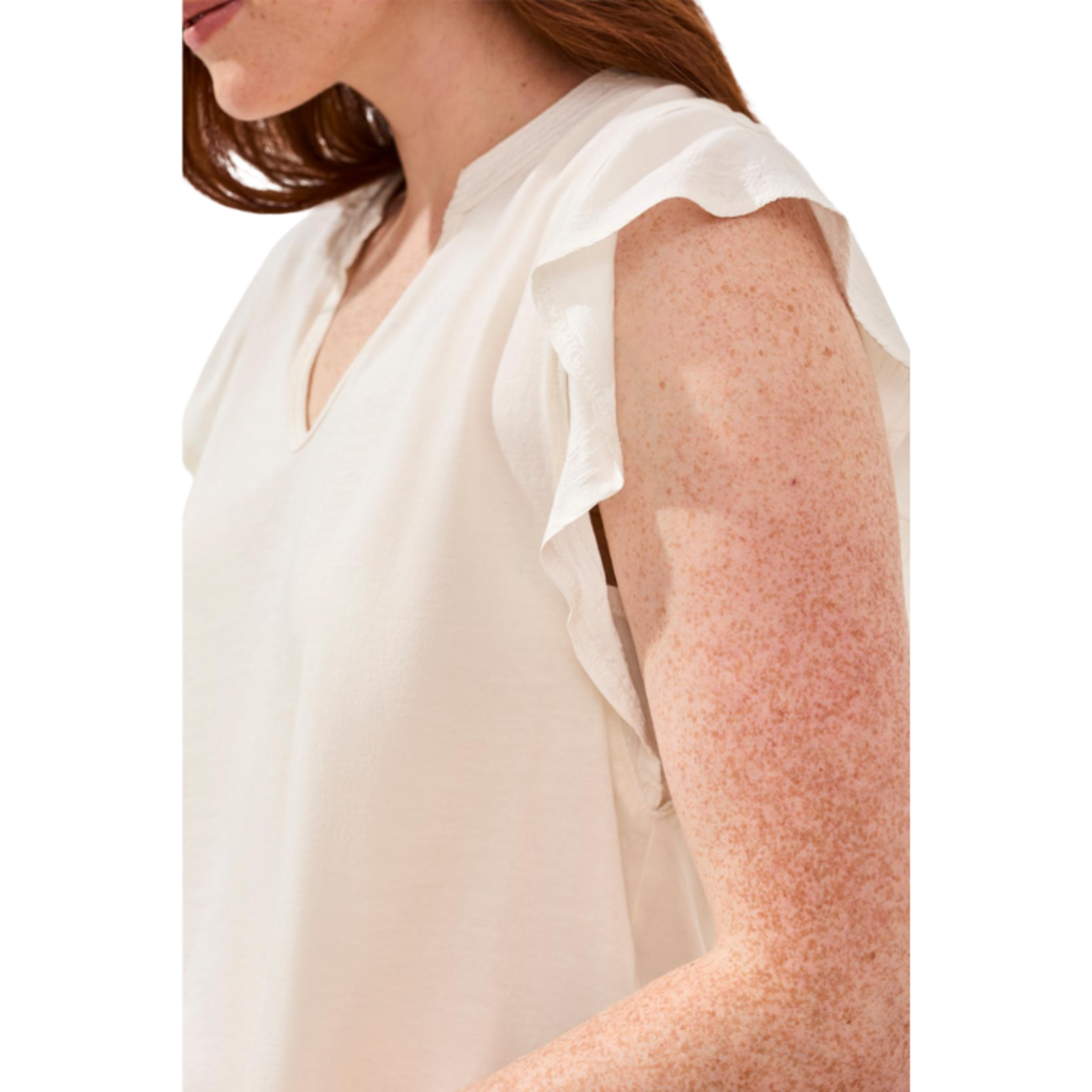 Tribal Tribal - Mixed Media Ruffle Sleeve V-Neck Top