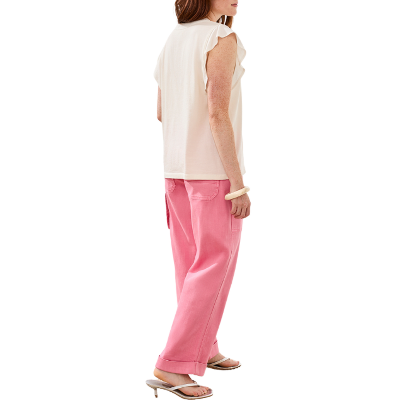 Tribal Tribal - Mixed Media Ruffle Sleeve V-Neck Top