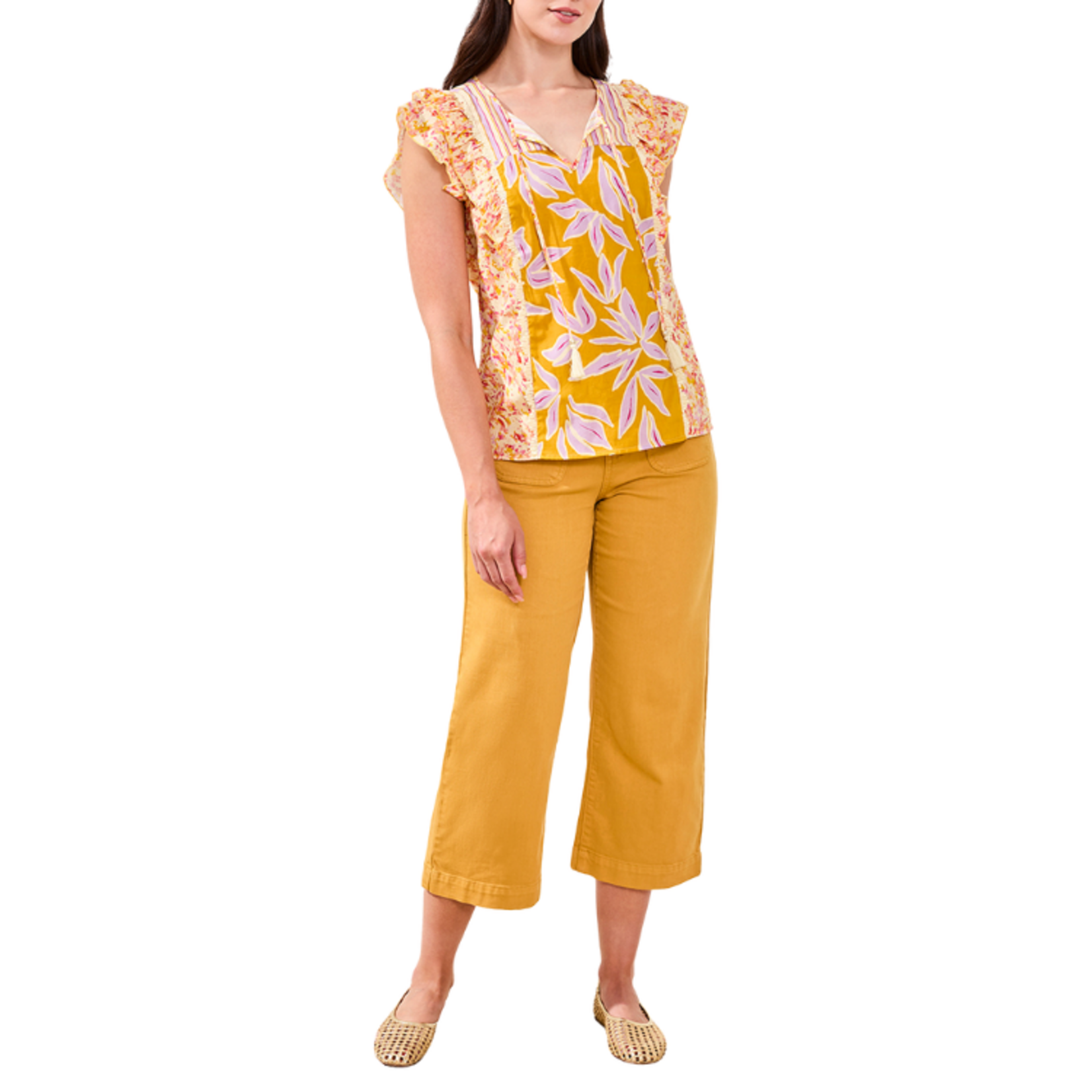 Tribal Tribal - Mixed Print Notch Neck Blouse