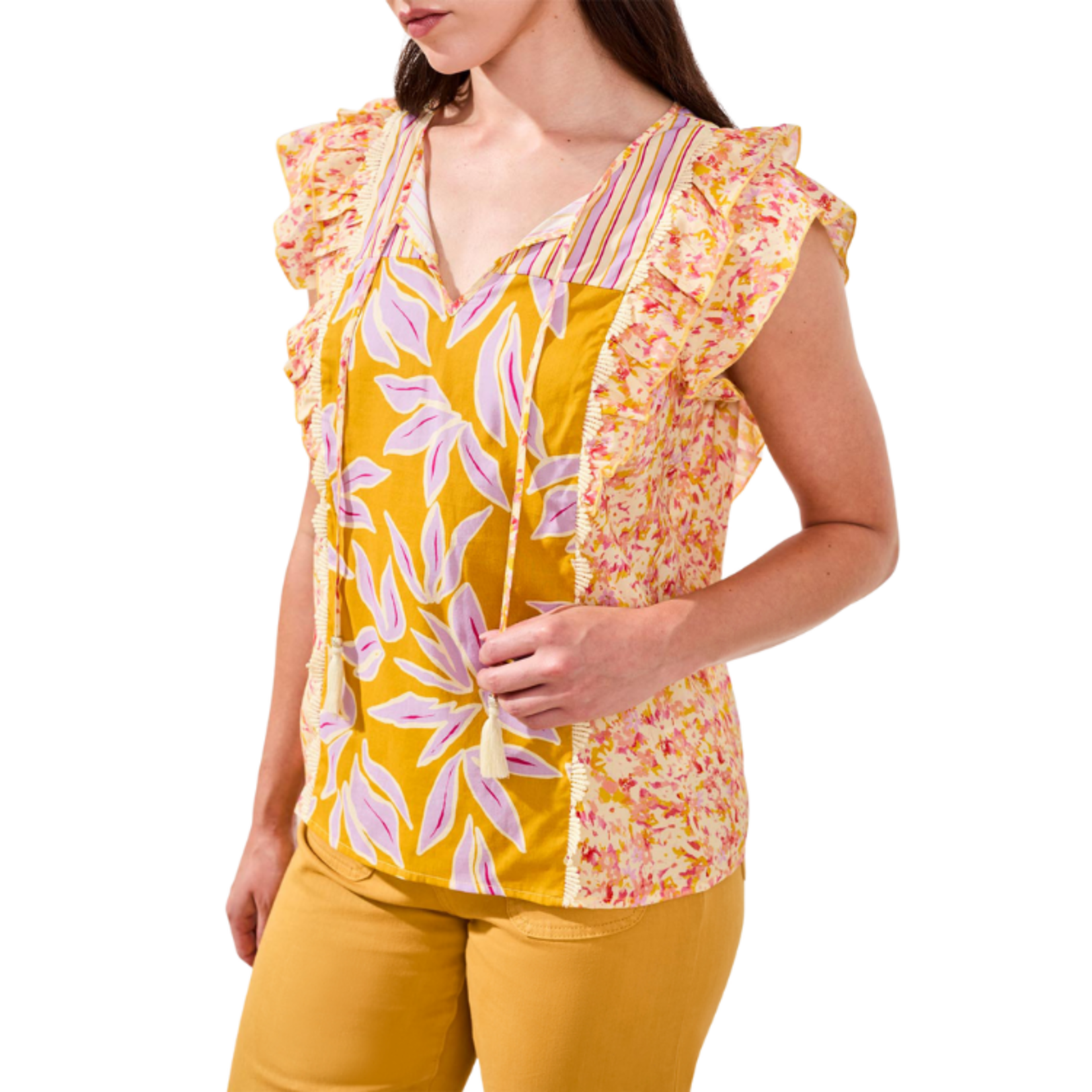 Tribal Tribal - Mixed Print Notch Neck Blouse