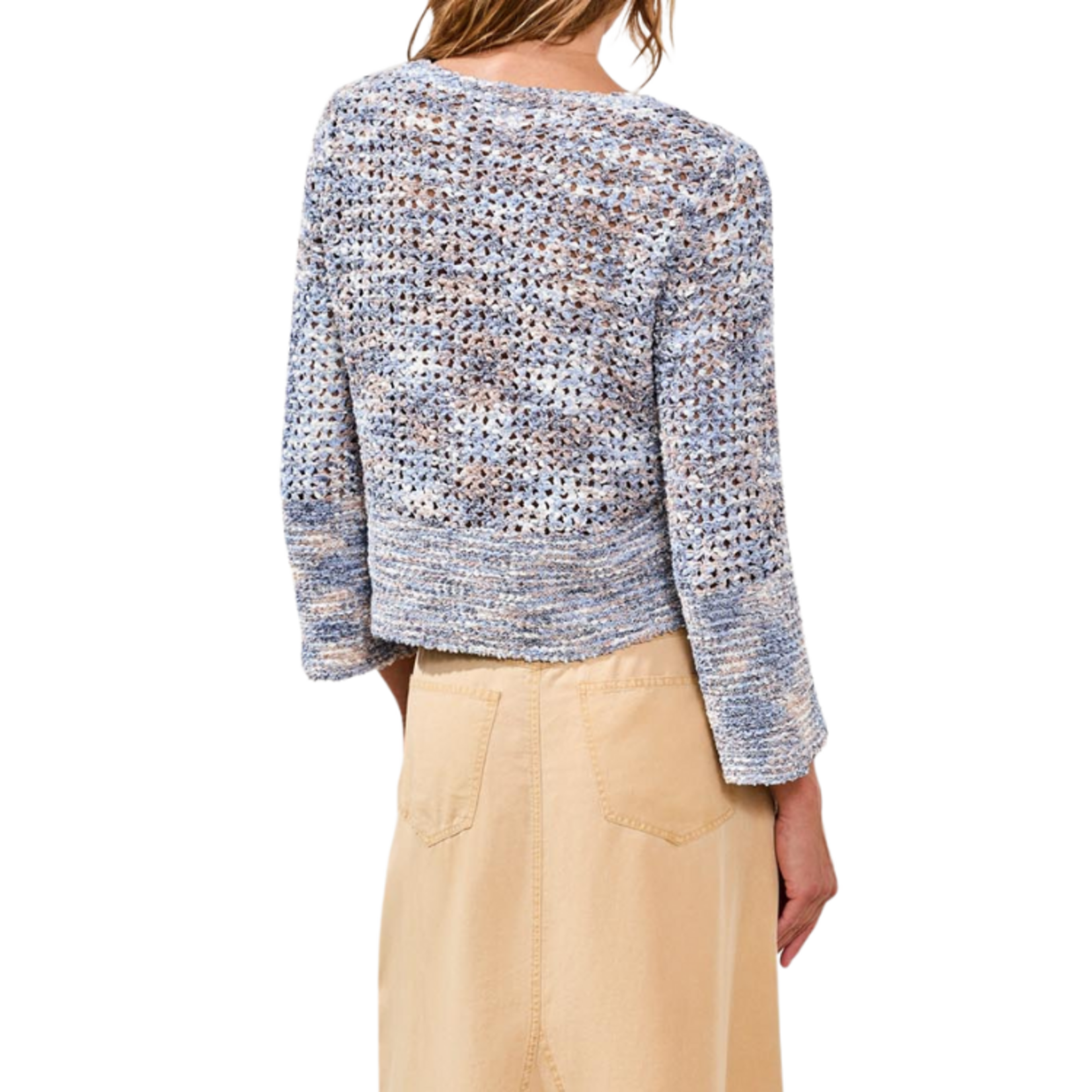 Tribal Tribal - Bell Sleeve Open Stitch Crew Neck Sweater