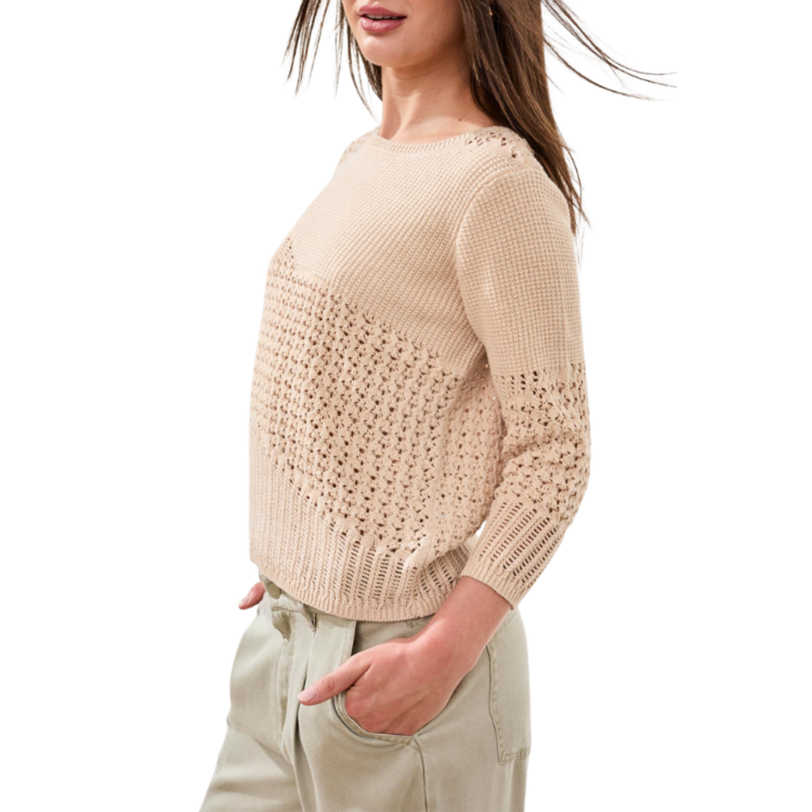 Tribal Tribal - Crew Neck 3/4 Sleeve Textured Sweater