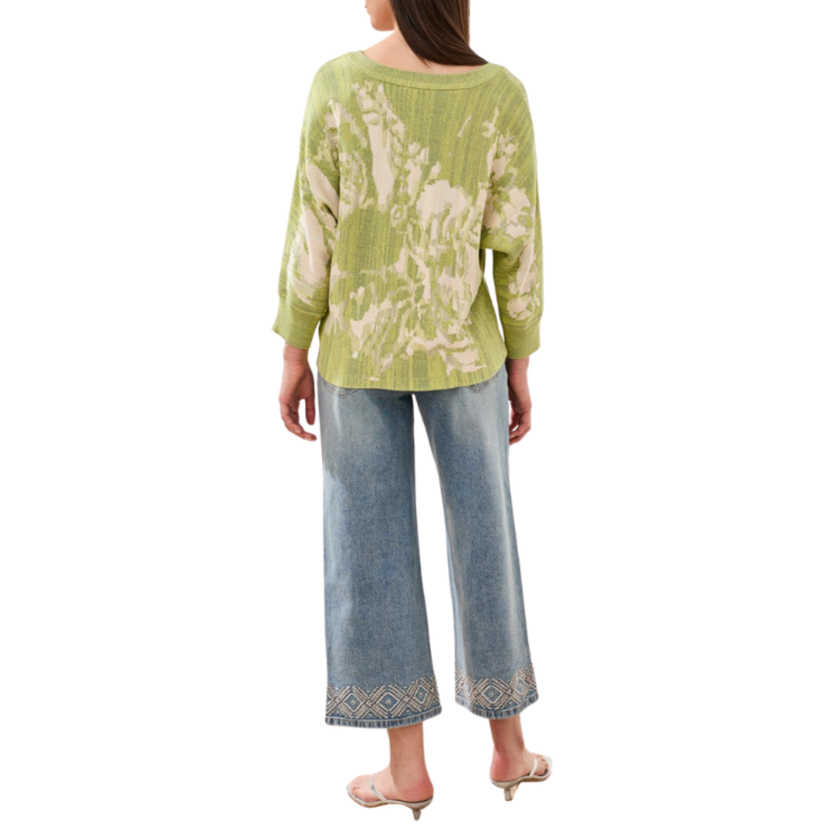 Tribal Tribal - U-Neck Jacquard 3/4 Sleeve Sweater