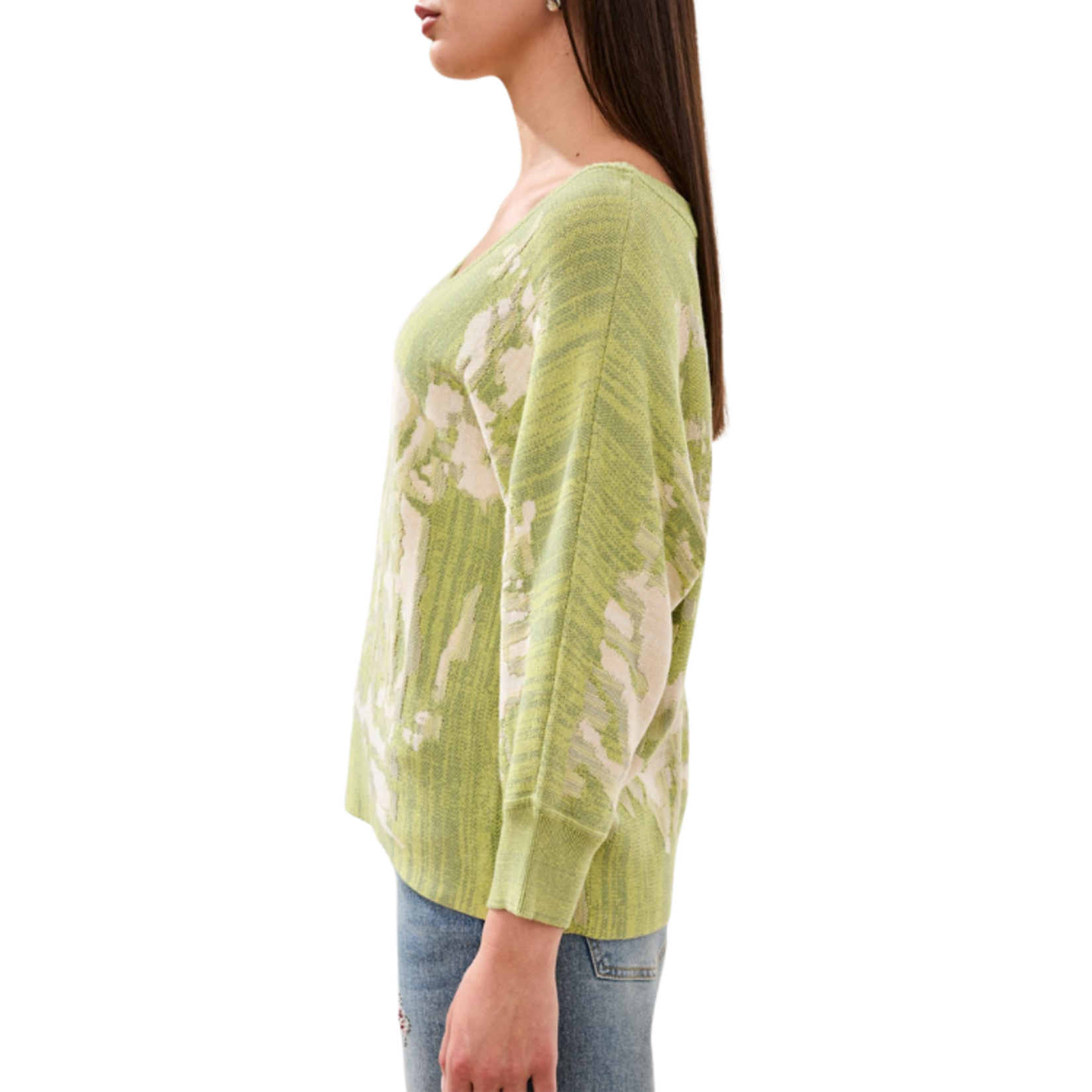 Tribal Tribal - U-Neck Jacquard 3/4 Sleeve Sweater