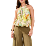 Tribal Printed Voile Bubble Hem Blouse w/ Braided Neckline