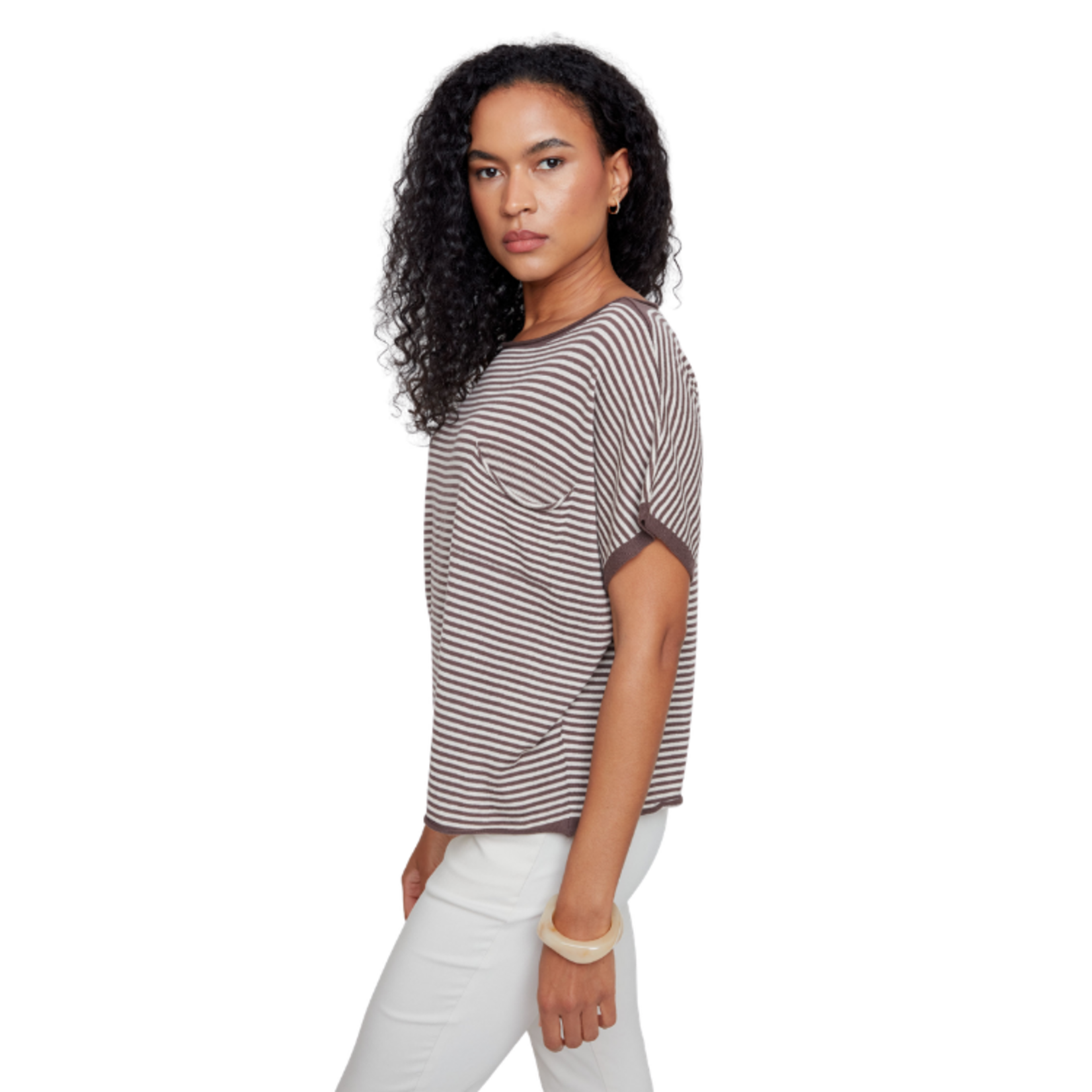 Renuar Renuar - Cotton Blend Yarn Striped Top w/ Front Pocket
