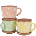 Hill's | Park's 4.75" Round Cement Dandelion Design Cup w/ Saucer