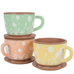 Hill's | Park's 7.25" Round Cement Dandelion Design Cup w/ Saucer