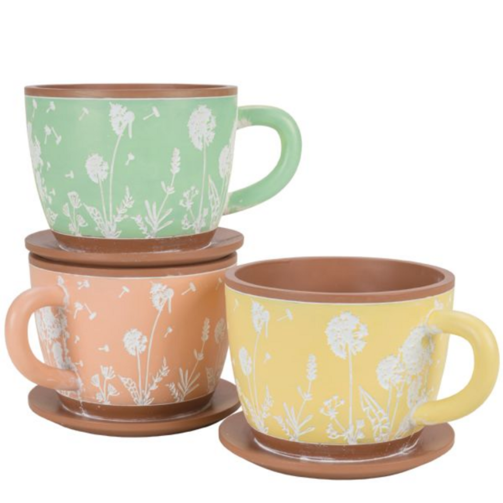 Hill's | Park's 7.25" Round Cement Dandelion Design Cup w/ Saucer