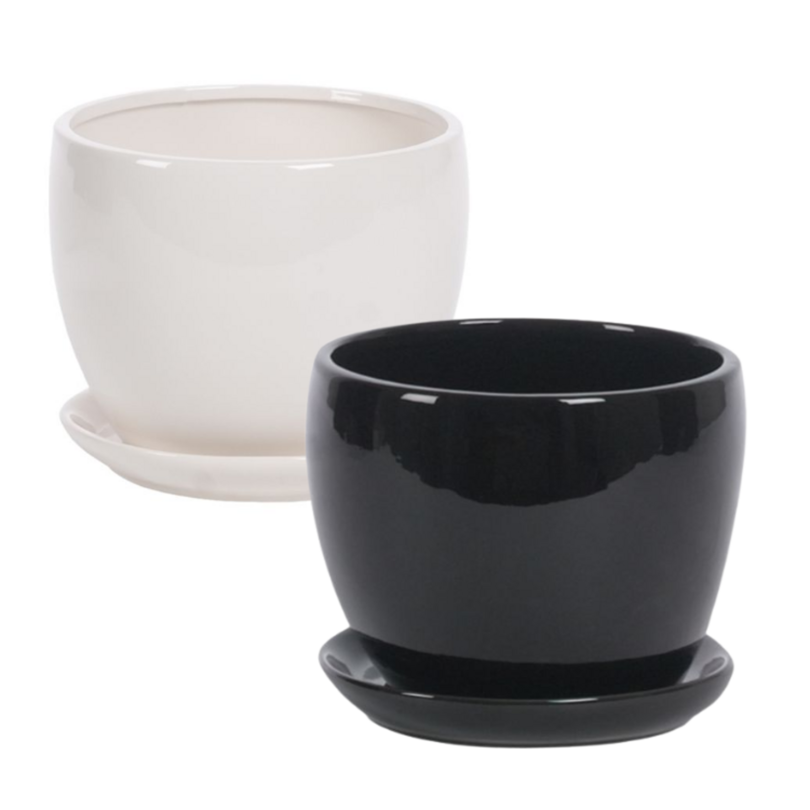 Hill's | Park's 6.75" Round Glaze Pottery Pot w/ Attached Saucer