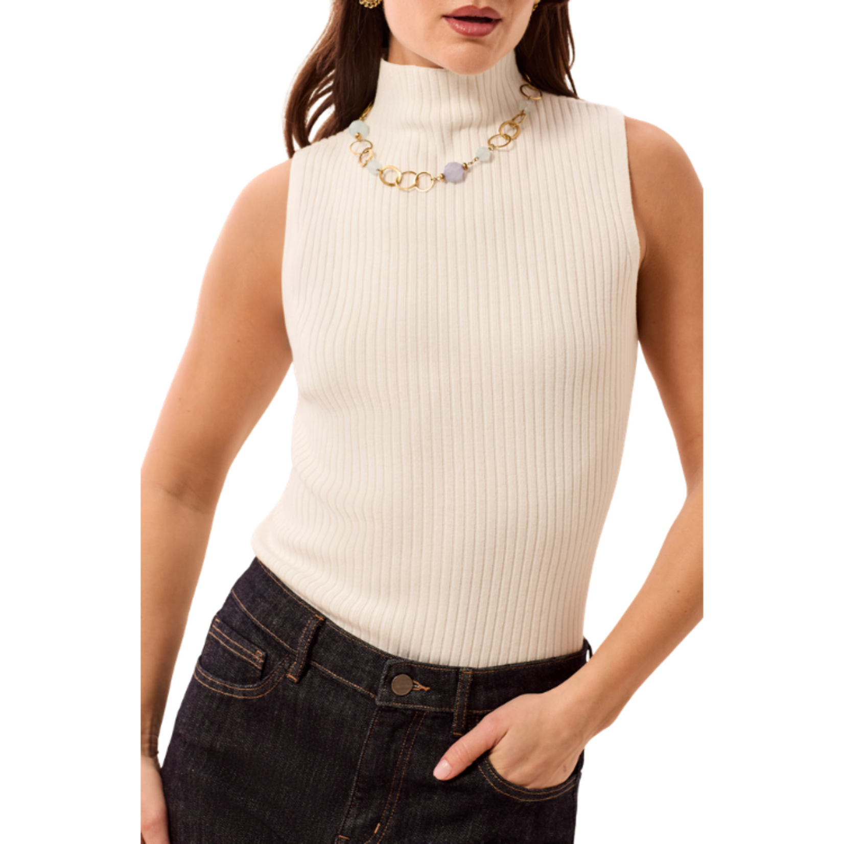 Tribal Tribal - Sleeveless  Funnel Neck Sweater