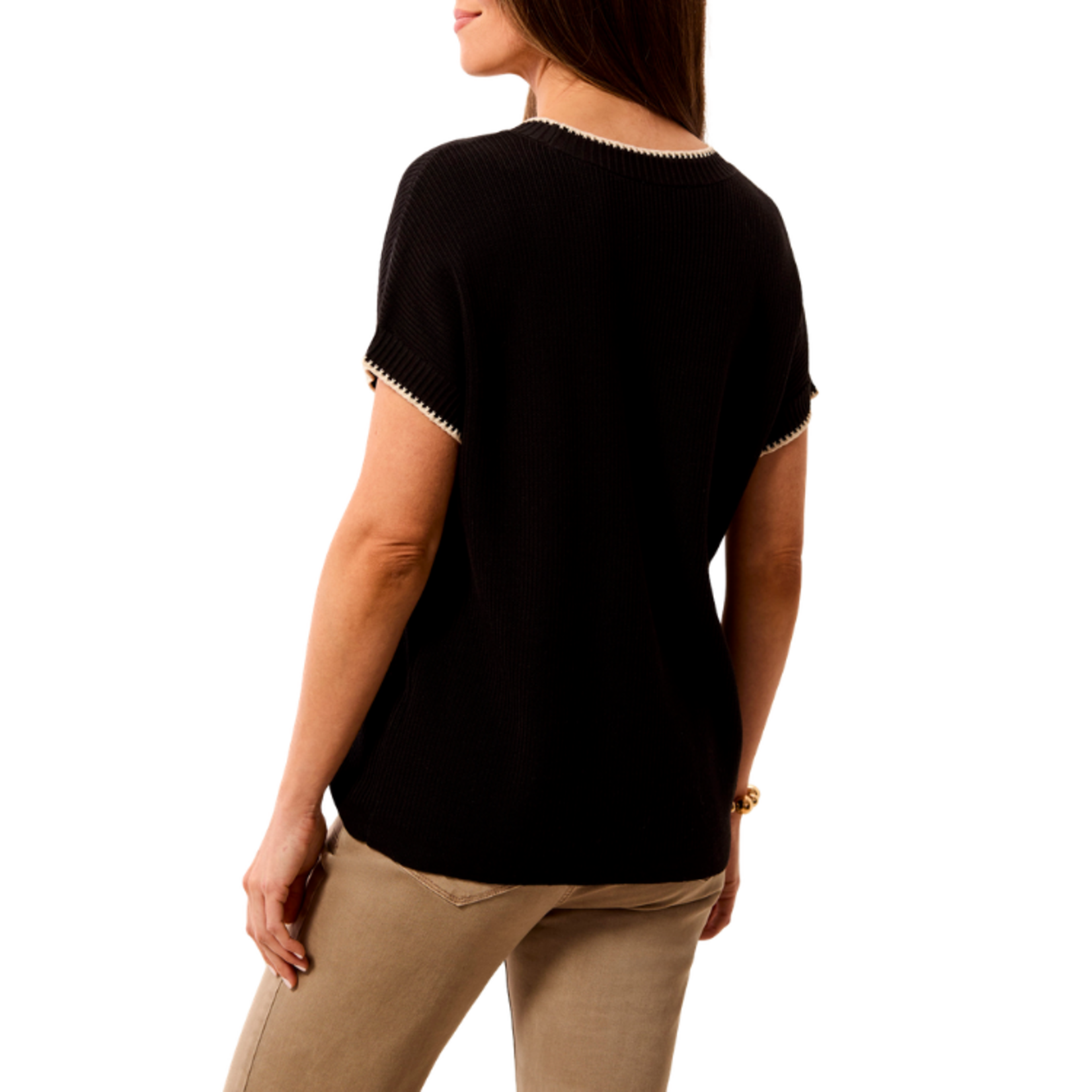 Tribal Tribal - Cap Sleeve Crew Neck Sweater w/ Tiping