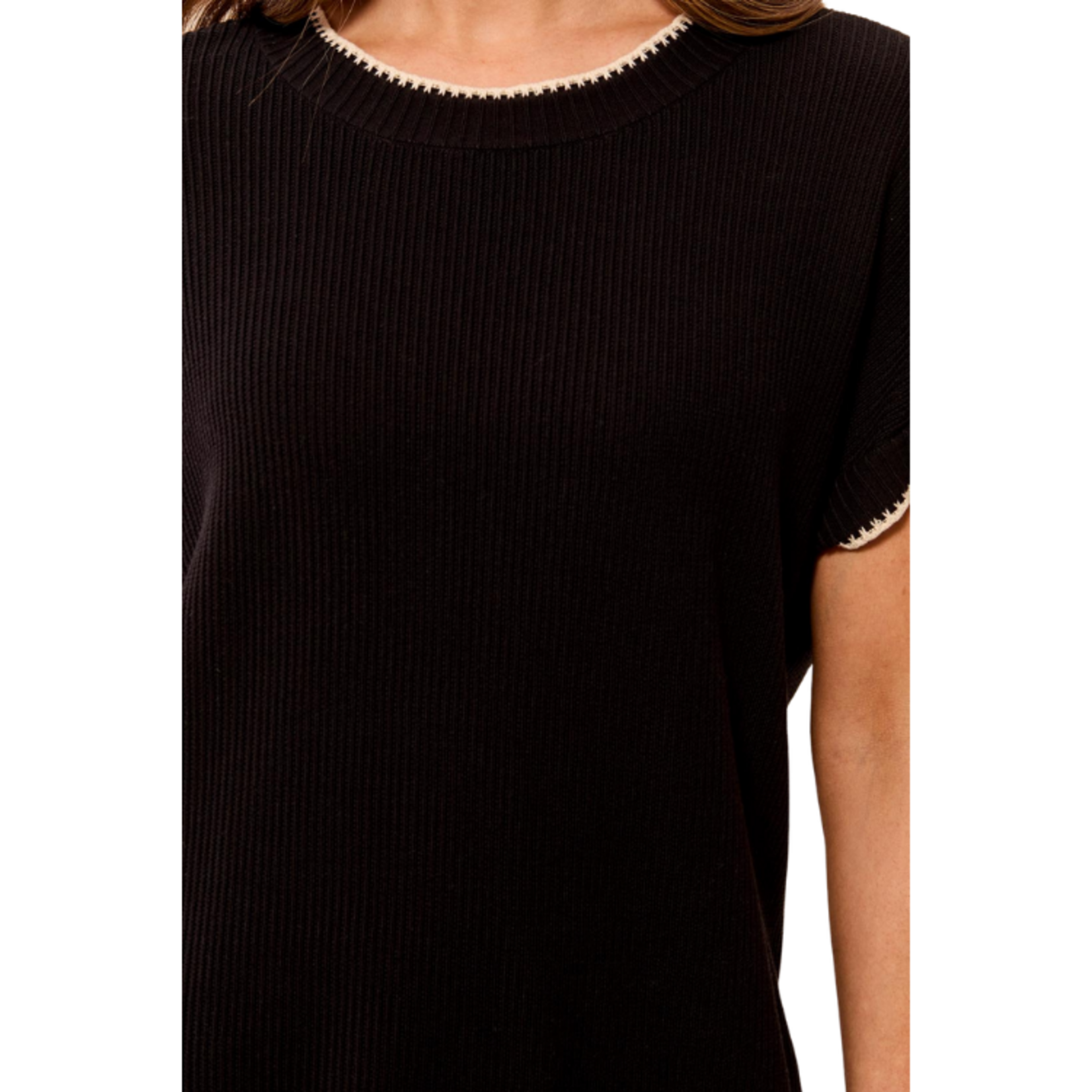 Tribal Tribal - Cap Sleeve Crew Neck Sweater w/ Tiping