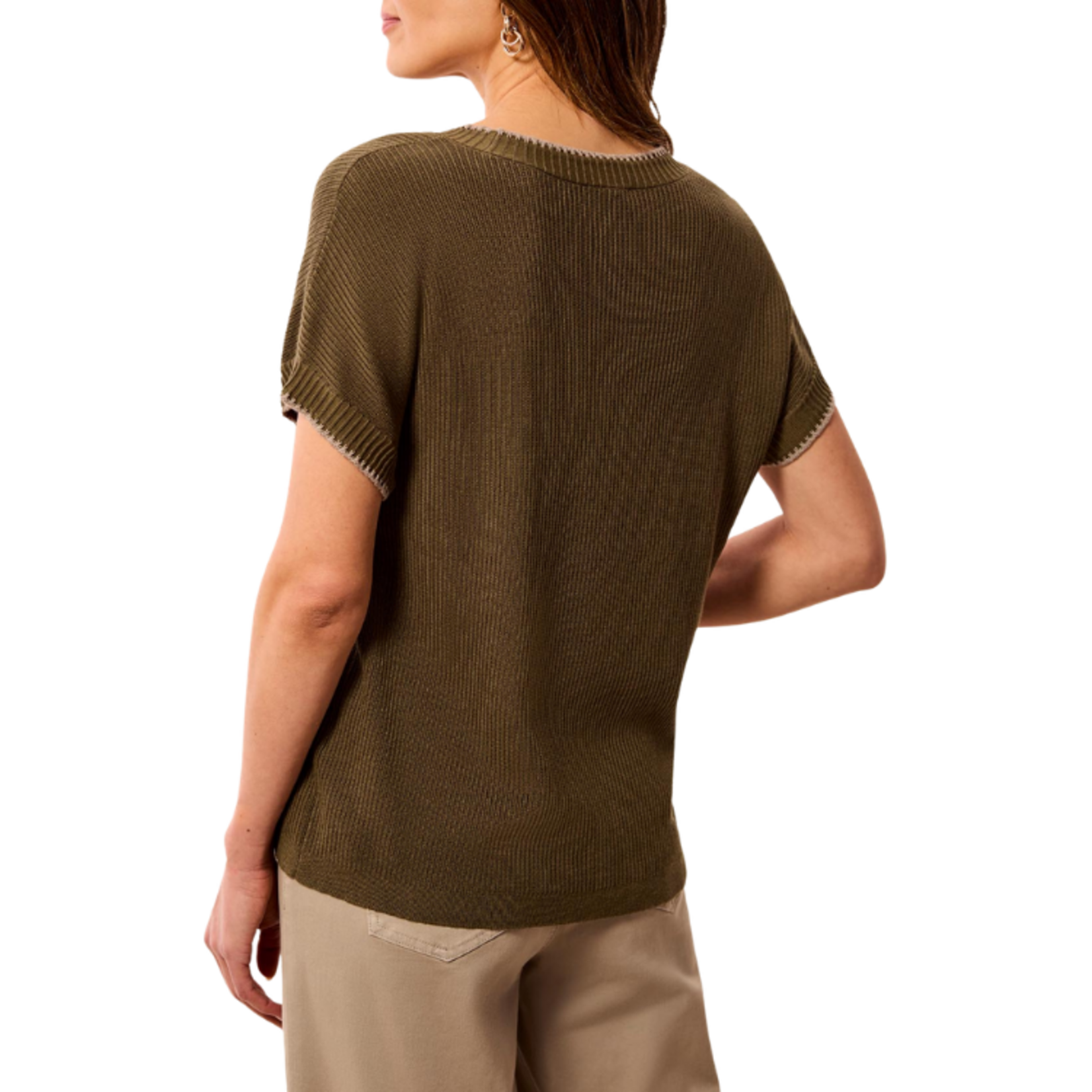 Tribal Tribal - Cap Sleeve Crew Neck Sweater w/ Tiping