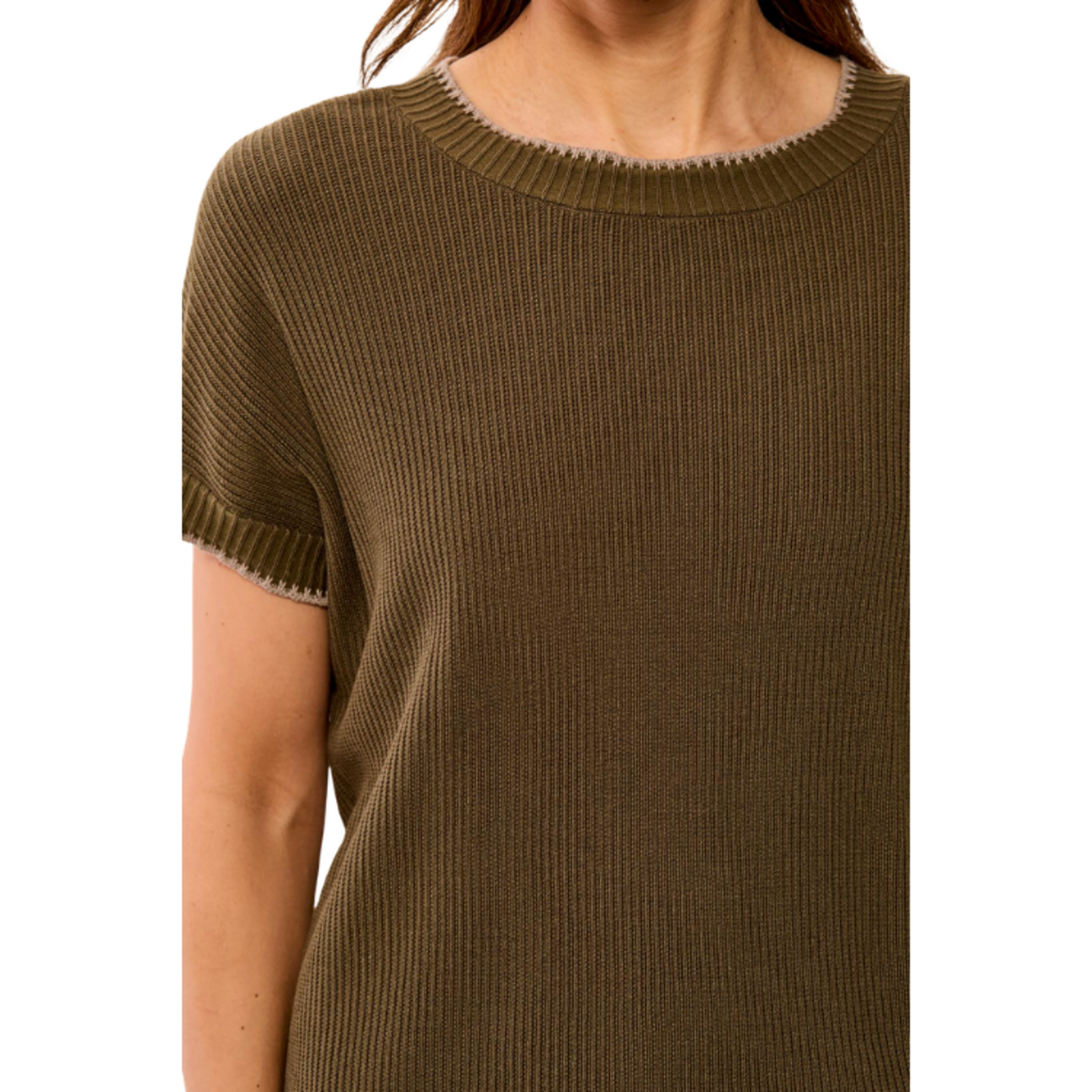 Tribal Tribal - Cap Sleeve Crew Neck Sweater w/ Tiping