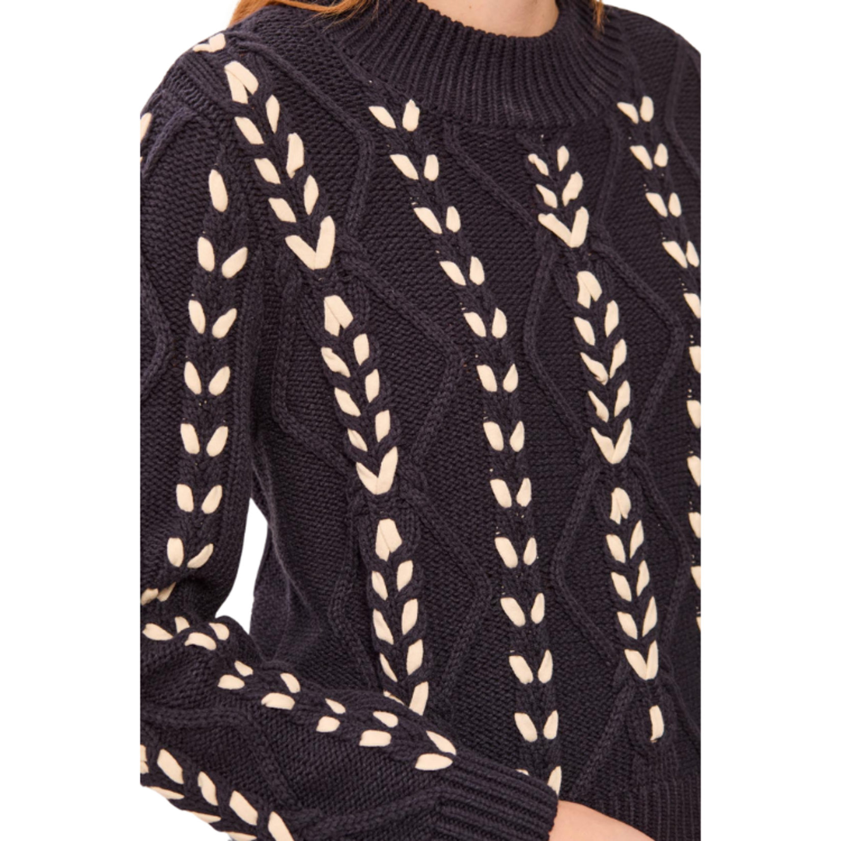 Tribal Tribal - Long Sleeve Mock Neck Sweater w/ Cables