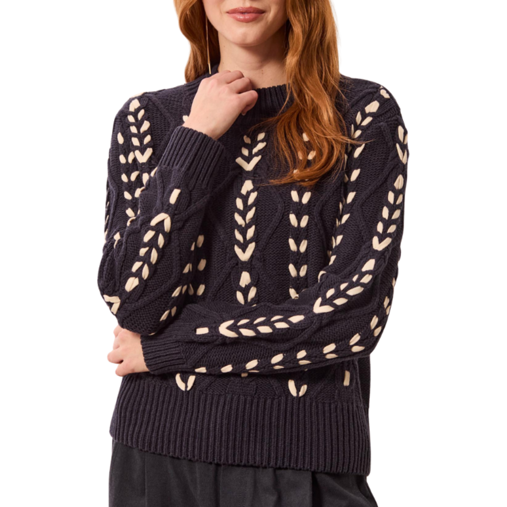 Tribal Tribal - Long Sleeve Mock Neck Sweater w/ Cables