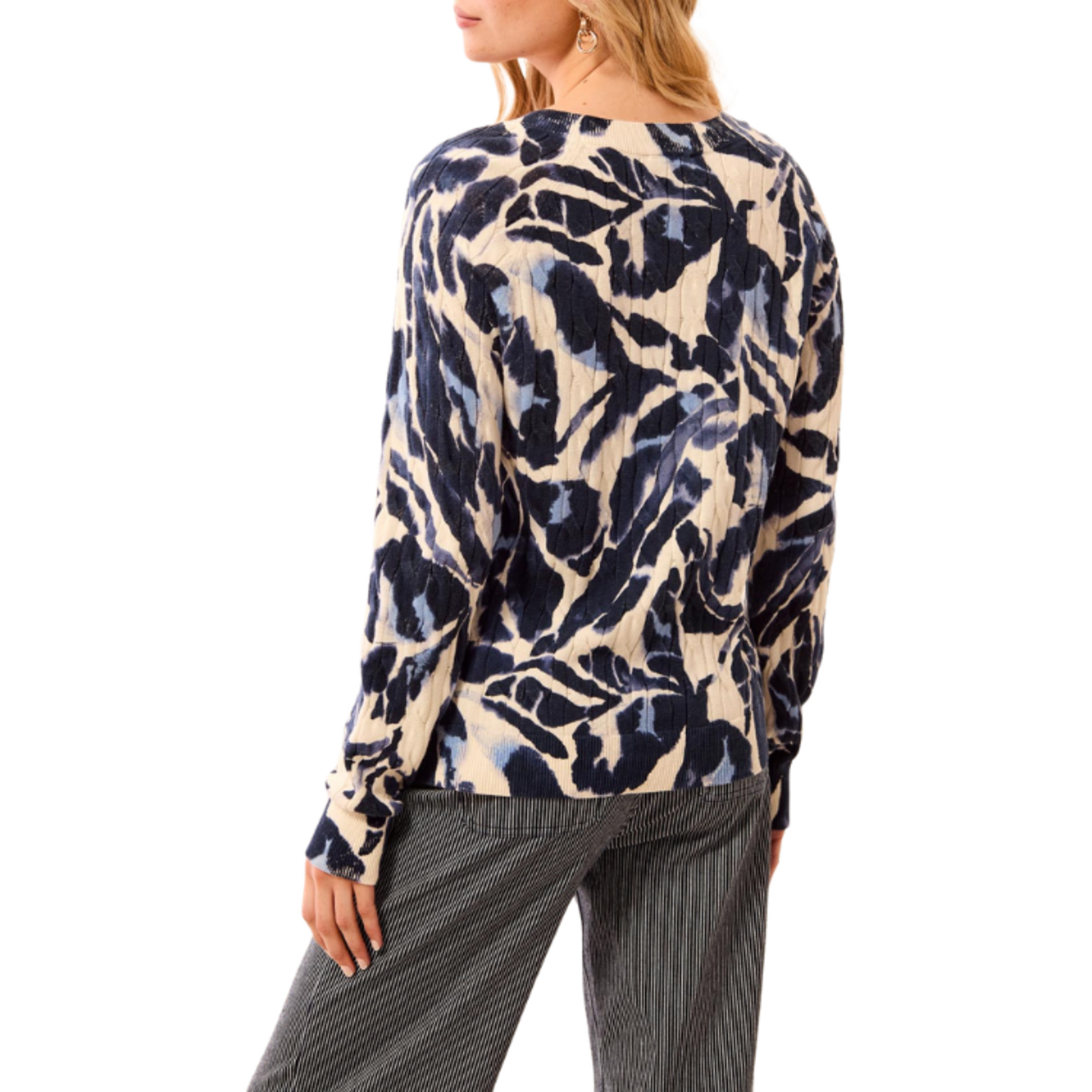 Tribal Tribal - Printed Cable Cotton Crew Neck Sweater