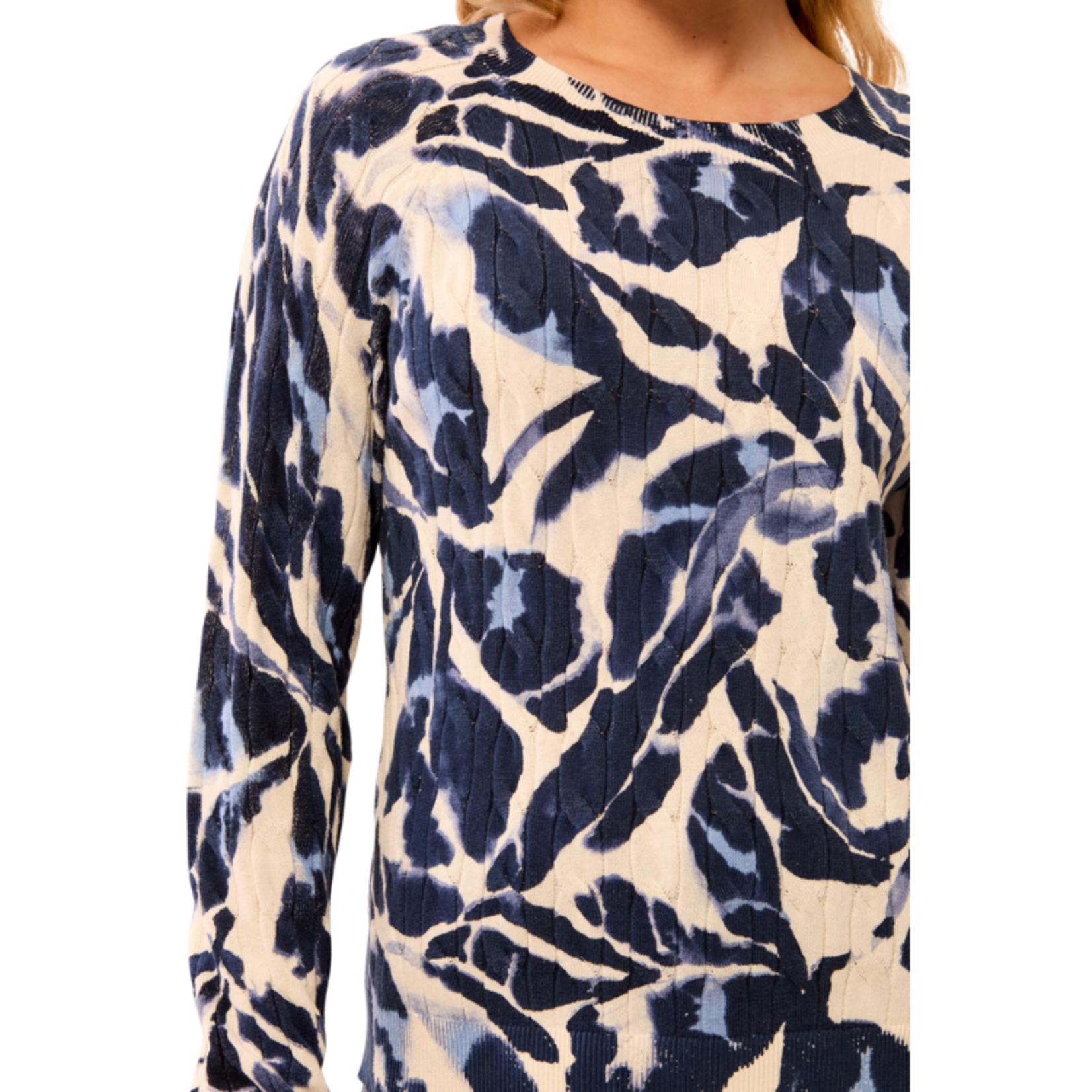 Tribal Tribal - Printed Cable Cotton Crew Neck Sweater
