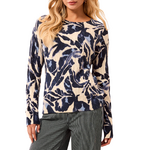 Tribal Printed Cable Cotton Crew Neck Sweater