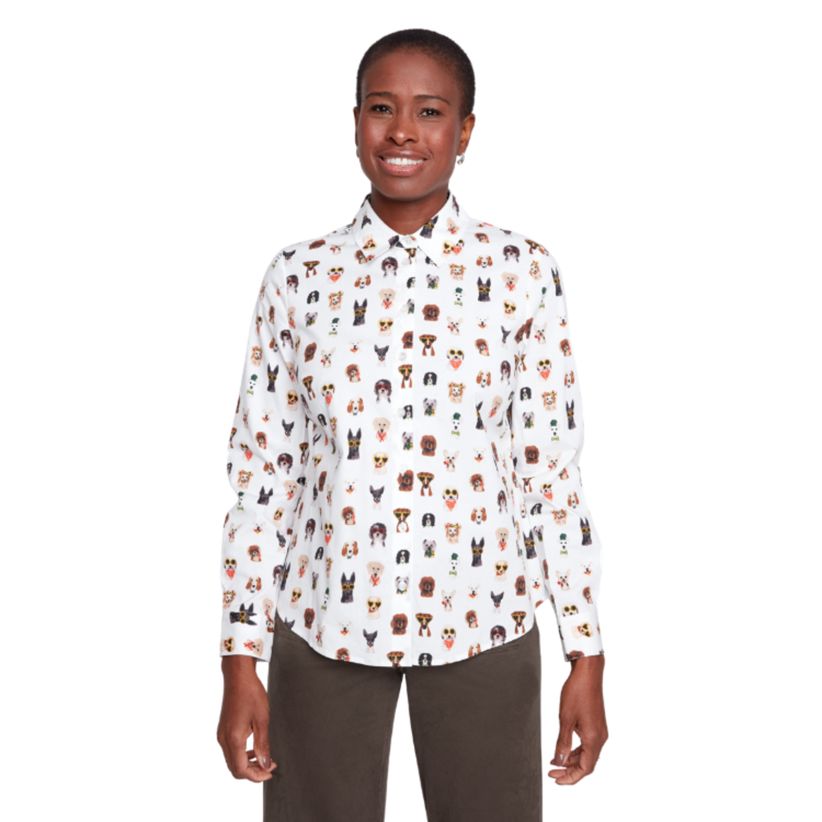 Renuar Renuar - Dog Print Button-Up Woven Blouse