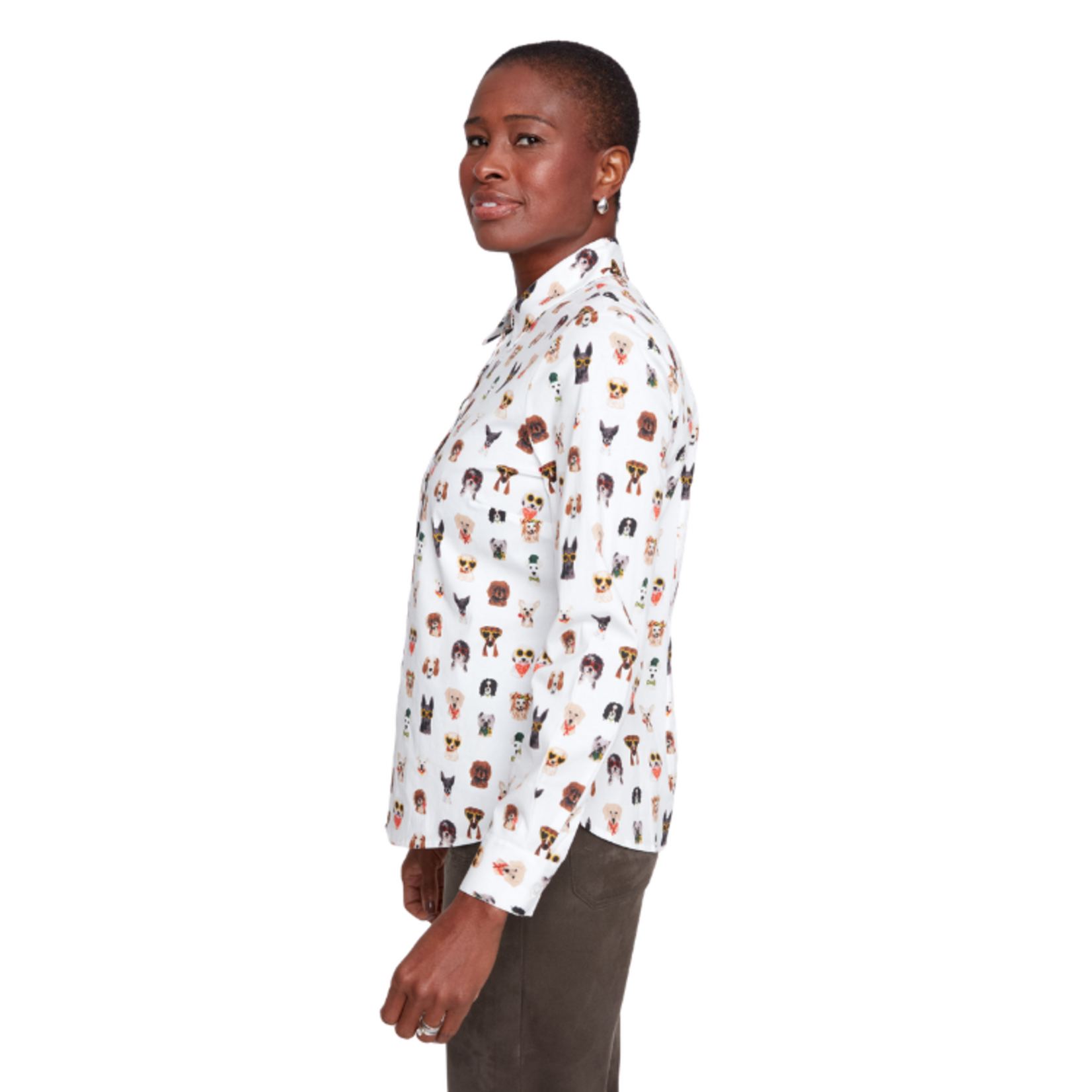 Renuar Renuar - Dog Print Button-Up Woven Blouse