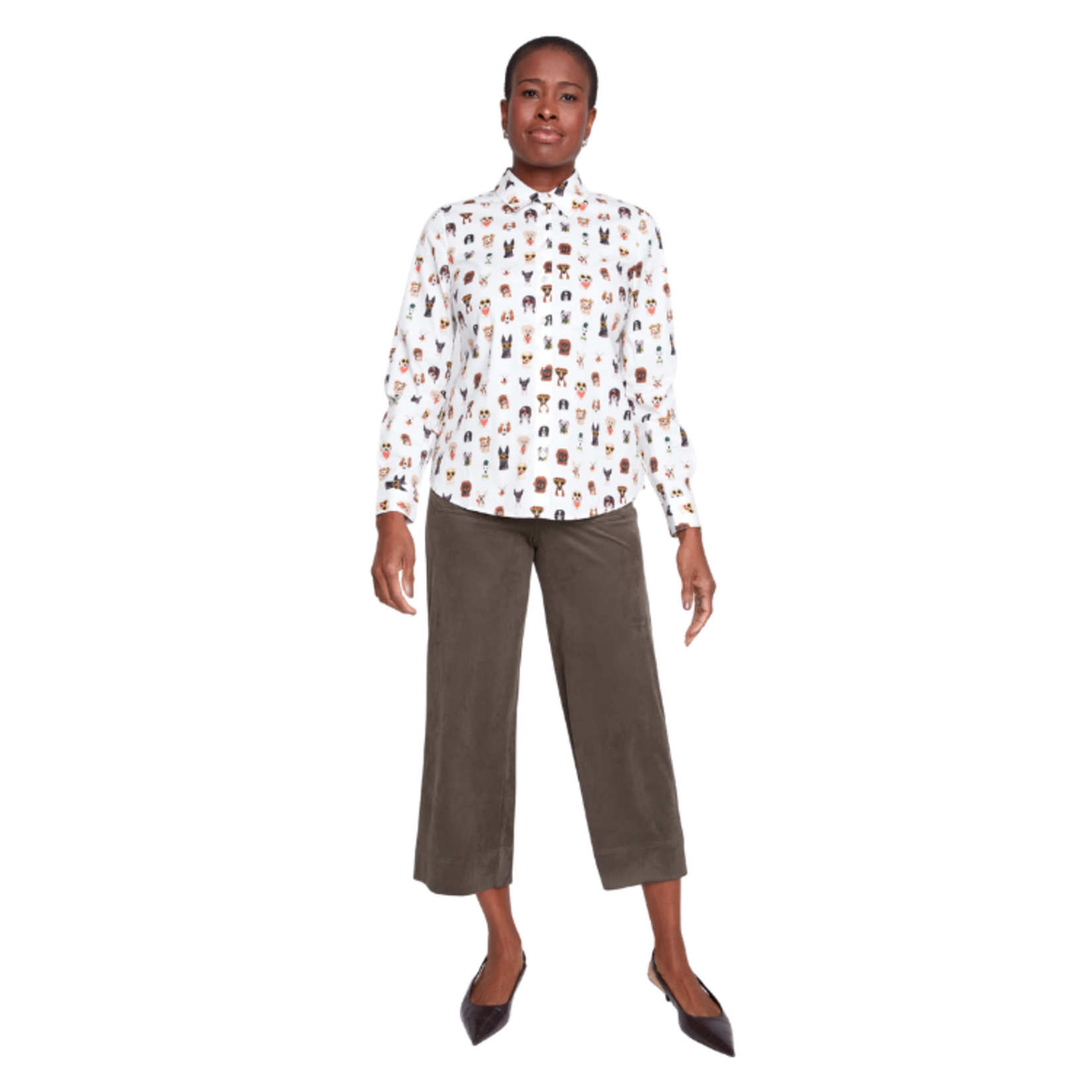 Renuar Renuar - Dog Print Button-Up Woven Blouse