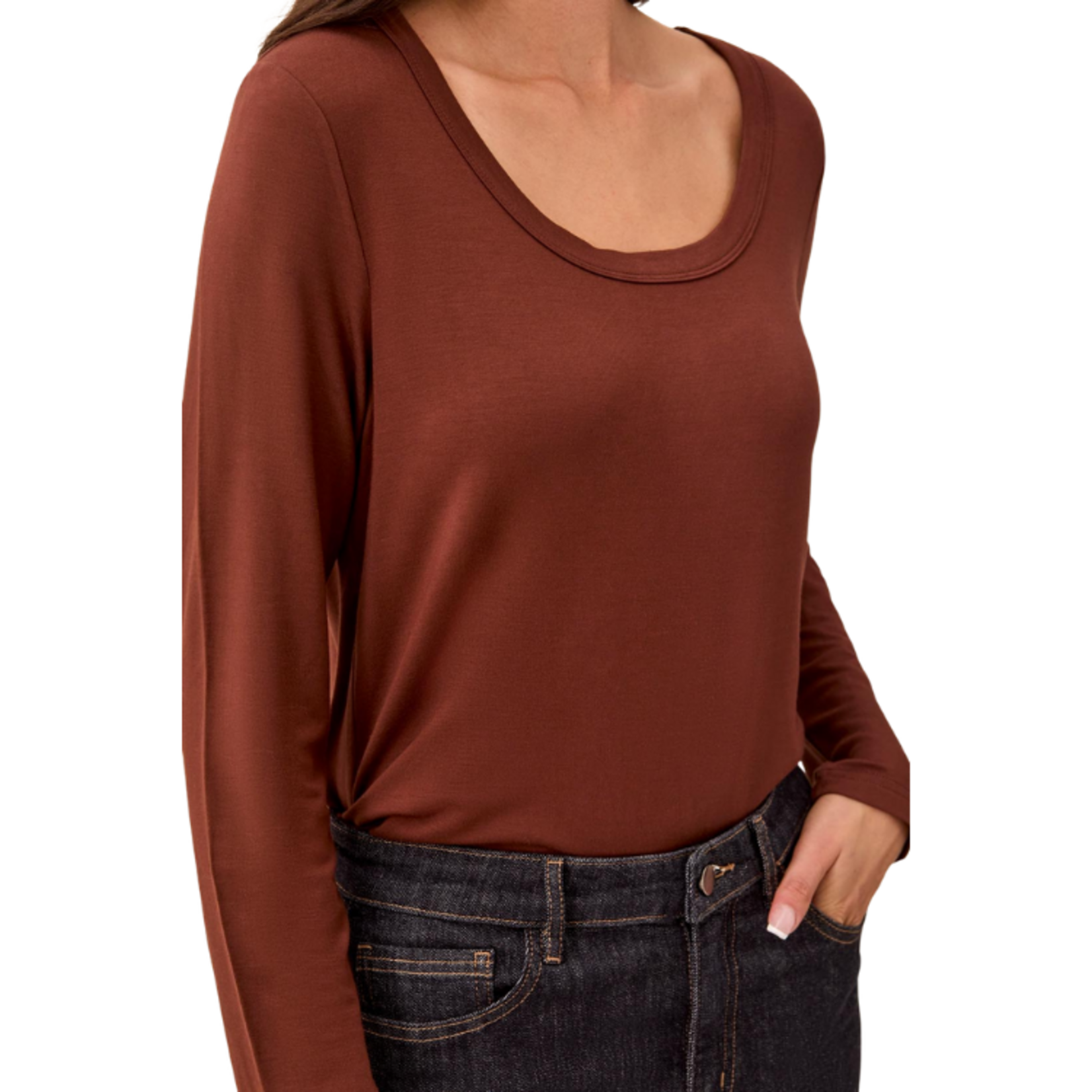 Tribal Tribal - Soft French Terry Scoop Neck Long Sleeve Top