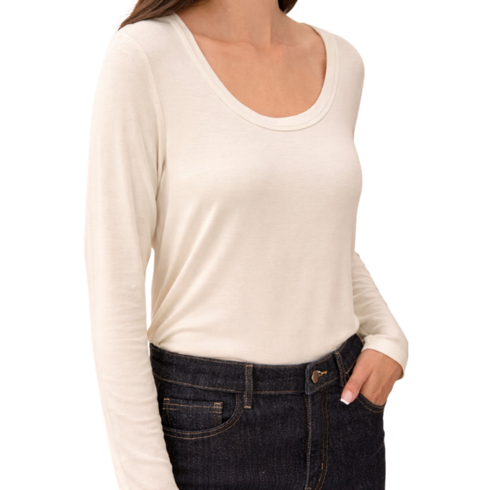 Tribal Tribal - Soft French Terry Scoop Neck Long Sleeve Top