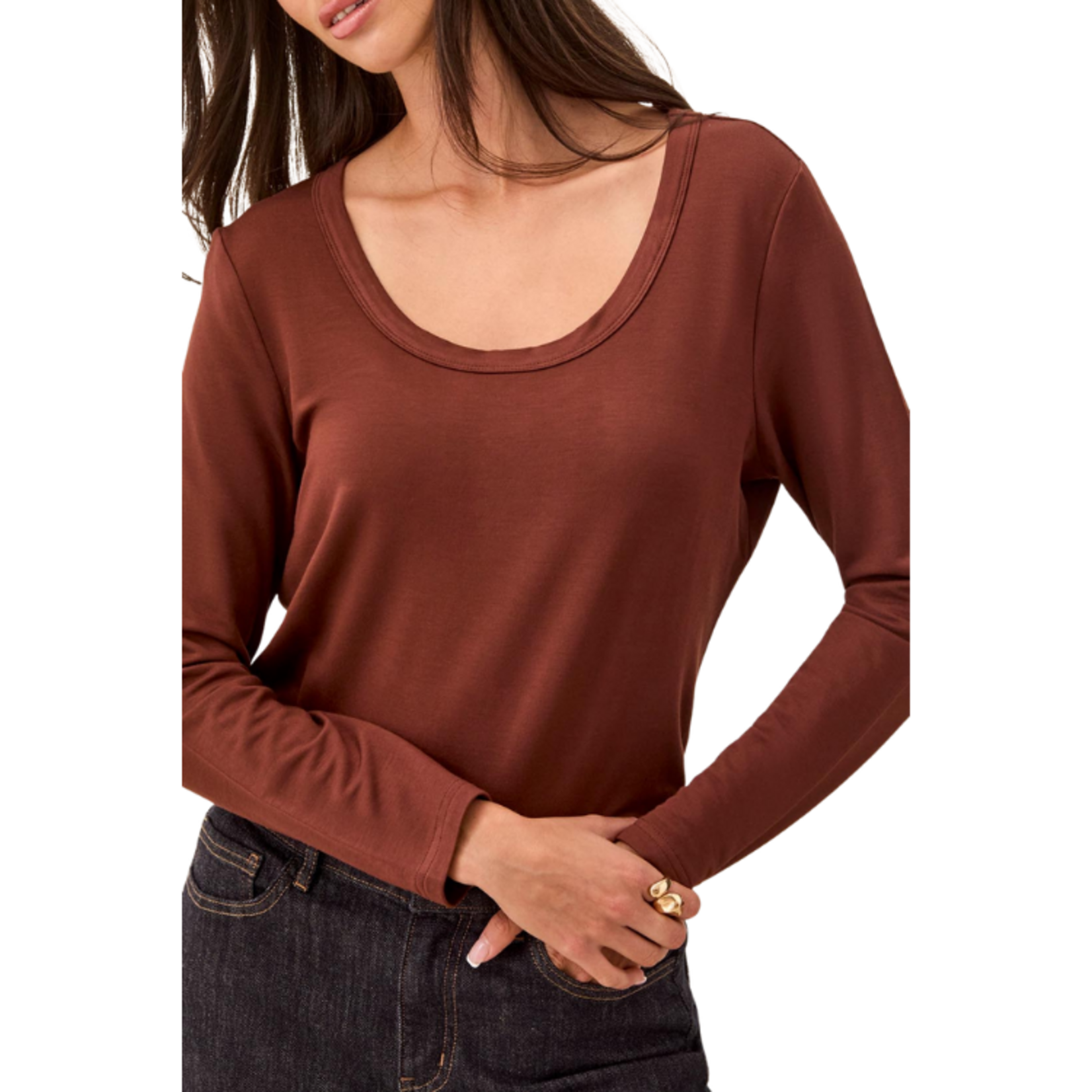 Tribal Tribal - Soft French Terry Scoop Neck Long Sleeve Top