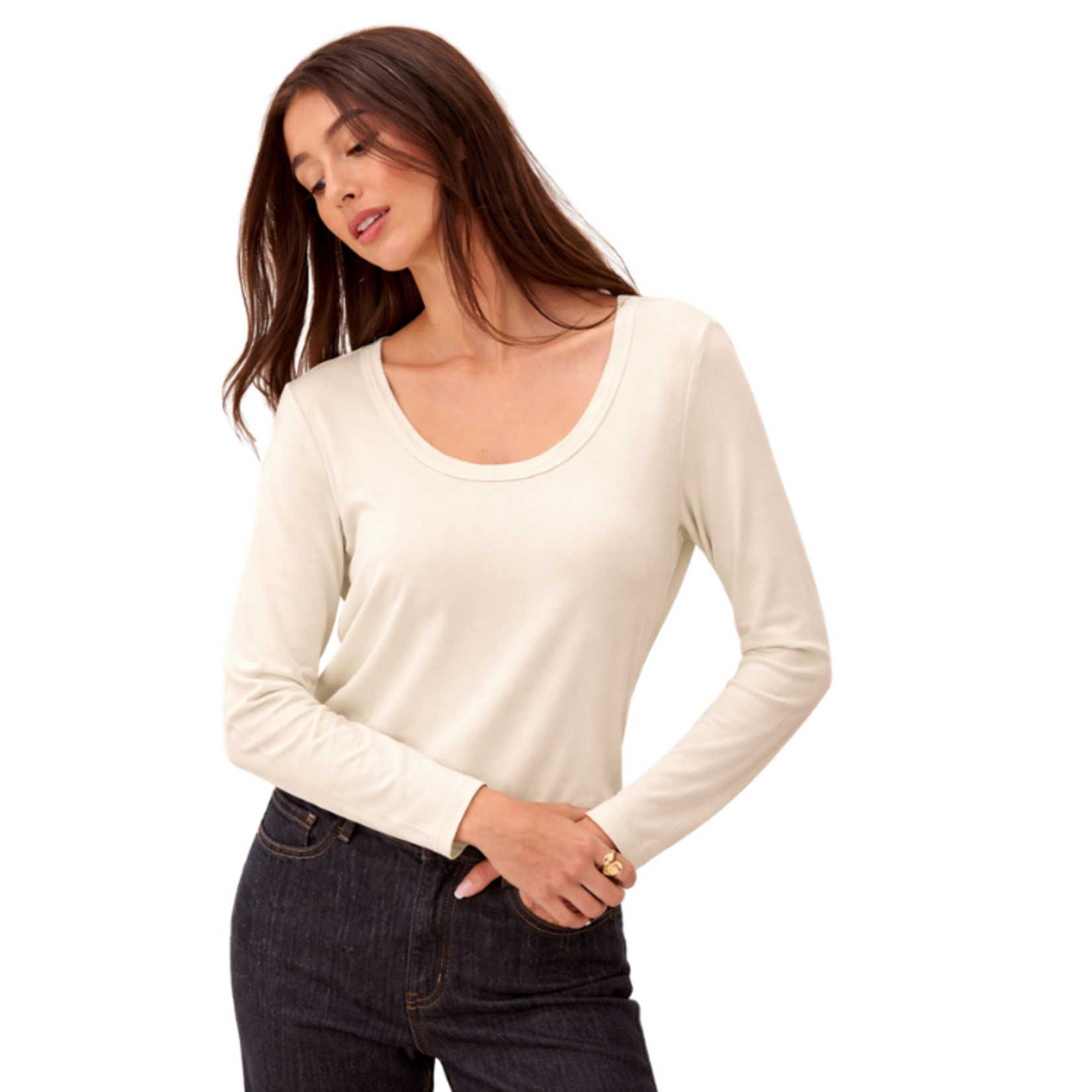Tribal Tribal - Soft French Terry Scoop Neck Long Sleeve Top