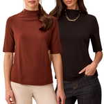 Tribal Funnel Neck Elbow Sleeve Knit Top