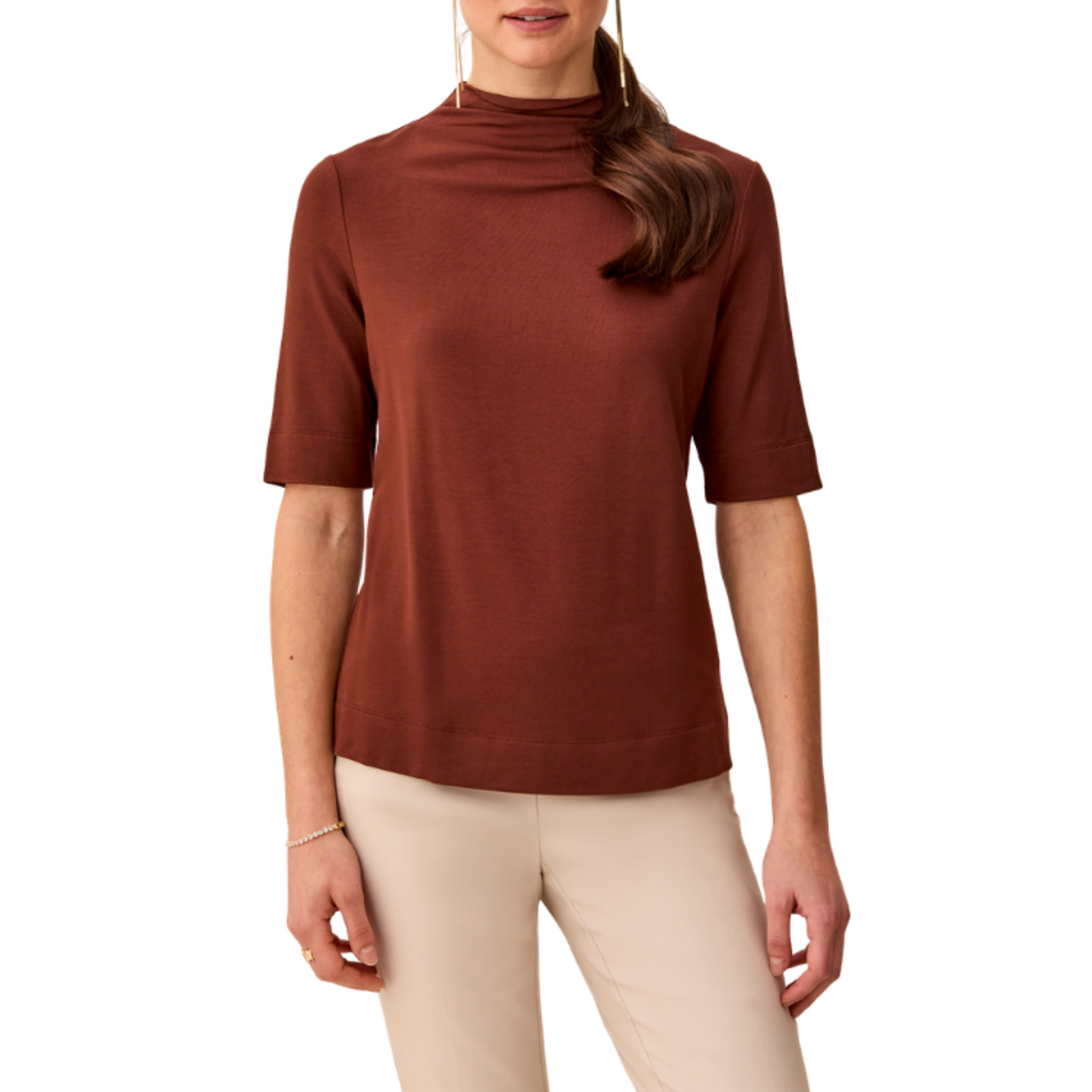 Tribal Tribal - Funnel Neck Elbow Sleeve Knit Top