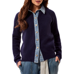 Tribal Mixed Media Sweater Jacket w/ Denim Detail