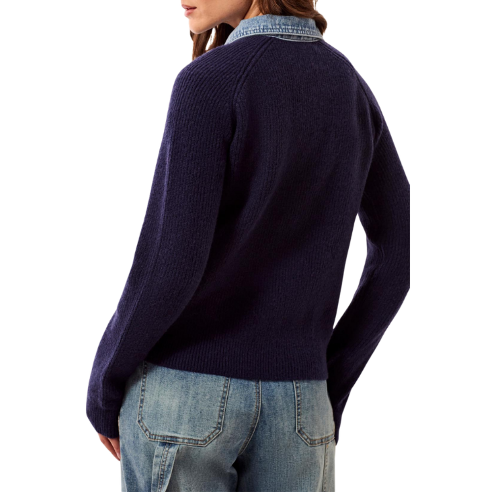 Tribal Tribal - Mixed Media Sweater Jacket w/ Denim Detail