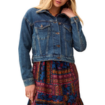 Tribal Casual Denim Jacket w/ Back Pleats